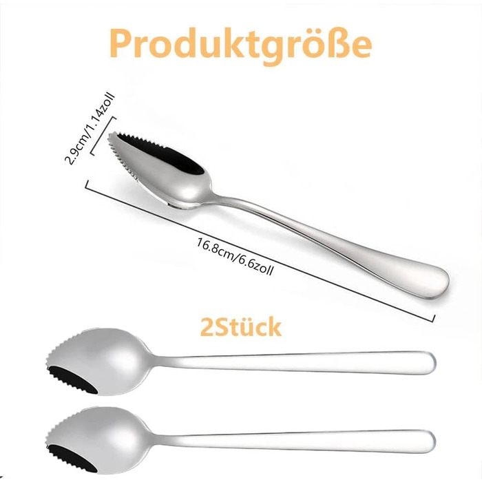 Ложка Dreamil для грейпфрута, 2 шт., ложка для фруктів з нержавіючої сталі, ложка для ківі, яку можна мити в посудомийній машині, із зубчастим краєм, десертна ложка для фруктів для дитячого харчування