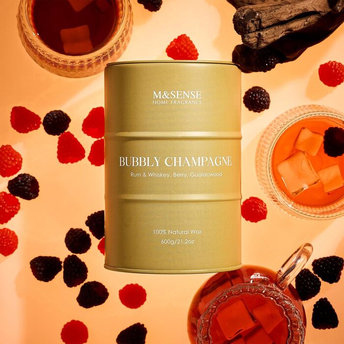 Ароматичні свічки M&SENSE з натурального соєвого воску, натуральна соєва свічка для домашнього декору, тривалий час горіння до 70 годин, стильні подарунки-свічки для чоловіків і жінок (600 г, ігристе шампанське)