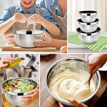 Набір мисок для змішування Herogo з 3 шт. , гніздова миска з нержавіючої сталі з чорними герметичними кришками, металеві миски для салату для приготування їжі, нетоксичні та нержавіючі, придатні для миття в посудомийній машині (4.5/2.7/1.5 QT)