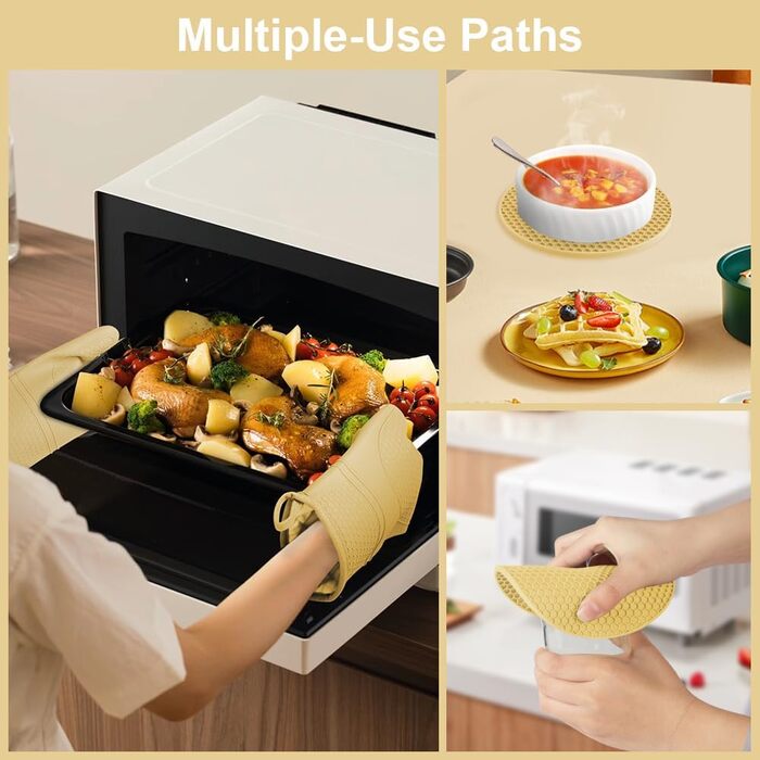 Набір рукавичок для духовки AUAUY, 1 пара силіконових рукавичок для духовки з 2 тримачами для каструль, нековзні кулінарні рукавички, термостійкі рукавички для духовки, рукавички для кухні, приготування їжі, випічки, гриля та барбекю (жовті)