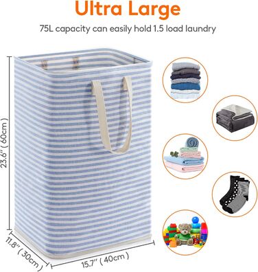 Окремо стоячий кошик для білизни Lifewit, складний великий кошик для білизни з подовженими ручками для одягу, іграшок, 2 упаковки (синій, 75 л)