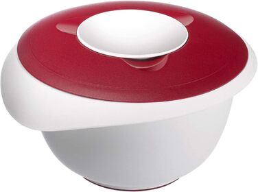 Чаша для змішування та випікання з двокомпонентною кришкою, 2,5 л, з носиком, пластикова, біла/яблучно-зелена, 3153227A (біла/червона, з кришкою)