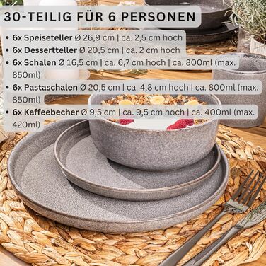 Набір посуду на 6 персон, 30 предметів, сірий Cairo Sänger