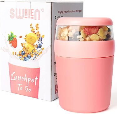 Стаканчик для пластівців 750 мл зі складаною ложкою, рожевий Swkien