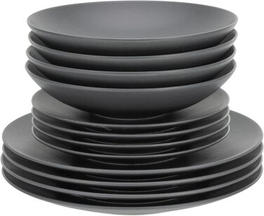 Набор тарелок на 4 персоны, 12 предметов, черный Soft Touch Black Creatable
