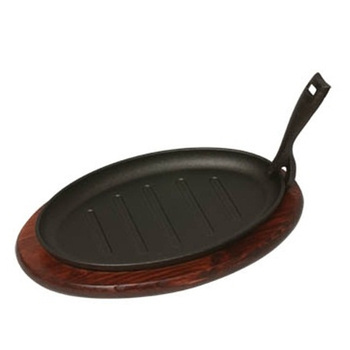 Комплект чавунна сковорода 27х18 см, h 2 см з дерев'яною підставкою, Genware