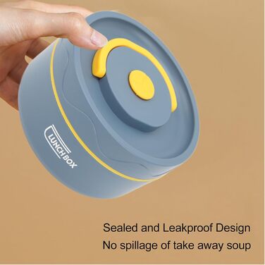 Термоконтейнер Tissting з ручкою, контейнер для гарячого обіду на 420 мл, коробка для обіду Bento, двошаровий портативний термоконтейнер круглої форми з нержавіючої сталі 304 (теплоізоляційна модель синій)