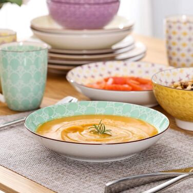 Набор фарфоровой посуды Haruka, 48 шт. - Mness aptieka Набор круглых комбинированных сервизов на 12 человек, включает чашки, миски, десертные тарелки и обеденные тарелки (тюльпан, обеденный сервиз из 40 предметов)