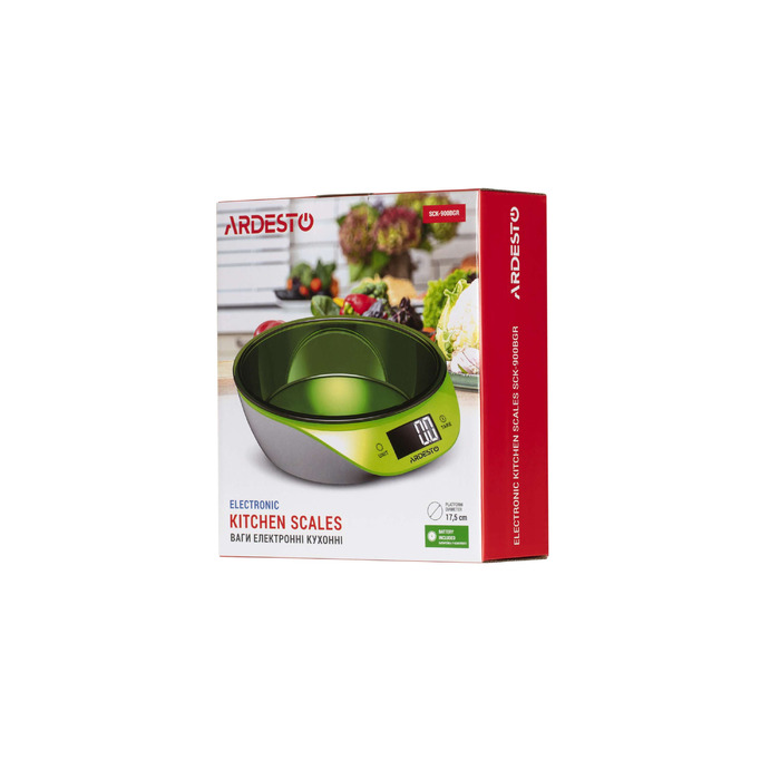 ARDESTO Ваги кухонні, 5кг, CR2032x1 в комплекті, пластик, зелений