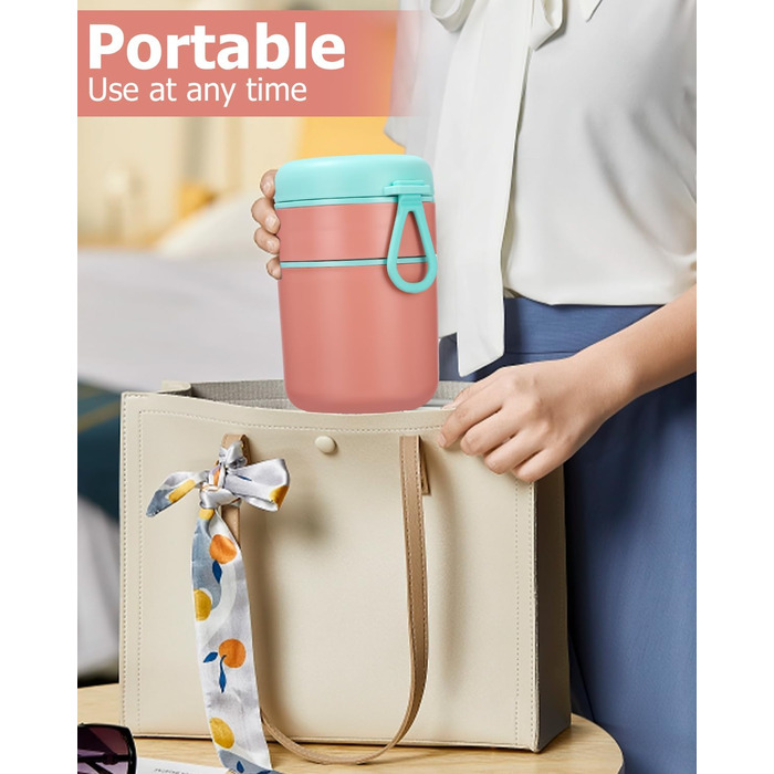 Стаканчик для пластівців 710 мл із складаною ложкою, рожевий Nuxory