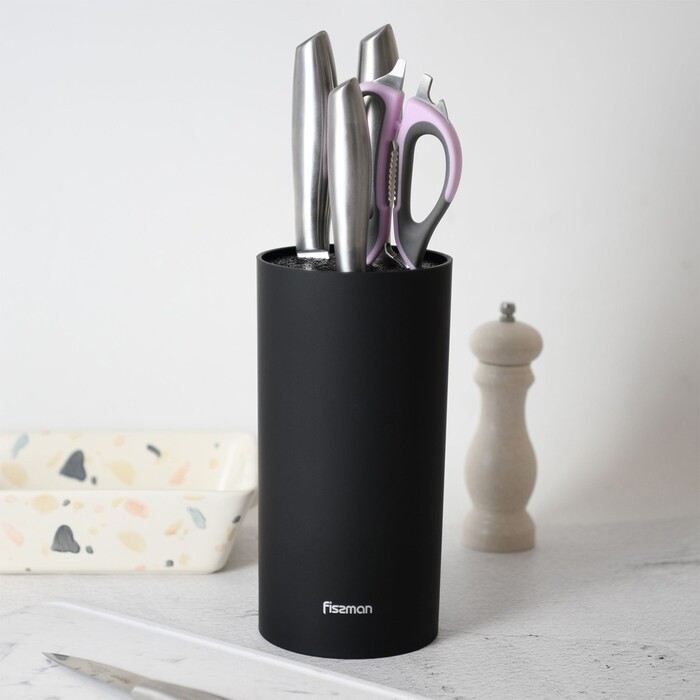 Підставка Fissman для кухонних ножів та ножиць 11x22 см кругла, колір ЧОРНИЙ пластик (12879)