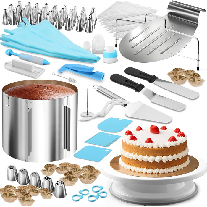 Тортове кільце 4smile регульована висота 20 см - деко з нержавіючої сталі Ø 16-30 см, стійка форма для торта - кругле регульоване кільце для торта, кругла рамка для випікання та прикраси