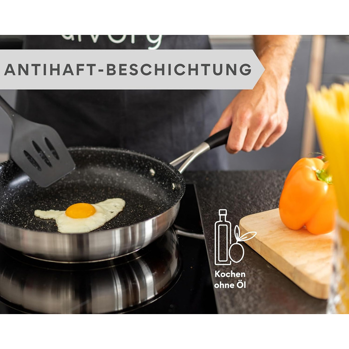 Сковорода из нержавеющей стали 32 см с покрытием и двумя ручками, черная Ultime DIVORY