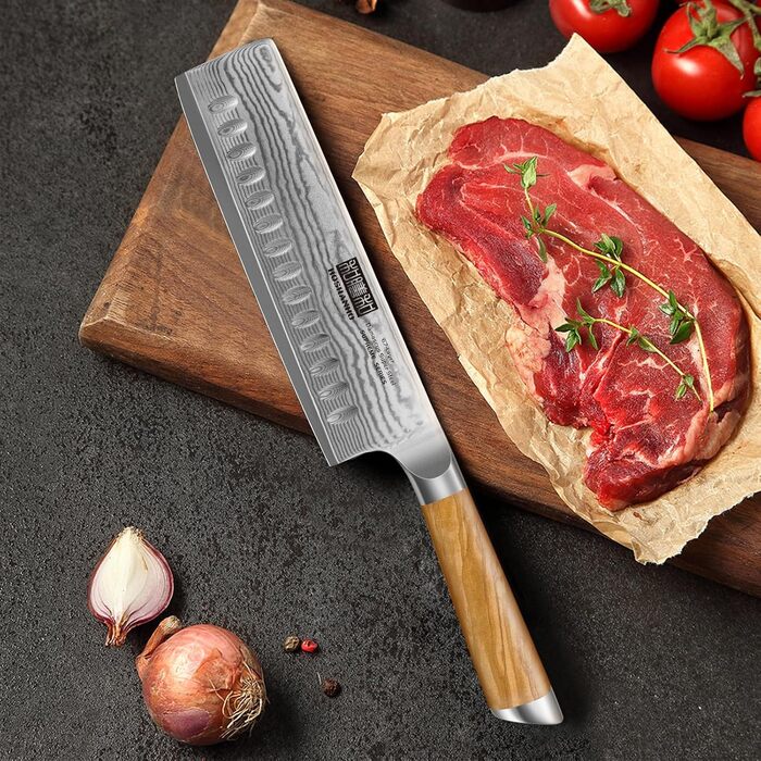 Кухонний ніж HOSHANHO Damascus 20 см, 67 шарів Дамаська сталь Кухарський ніж, дуже гострий японський ніж з ергономічною оливковою ручкою