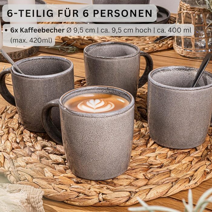 Комбінований сервіз на 6 персон, набір тарілок кавовий кухоль макаронна миска 30 шт. , набір посуду з кераміки посудомийна машина - мікрохвильова піч - стійкий до подряпин, набір посуду з кераміки КОЛЕКЦІЯ ЦІННОСТЕЙ (Cairo moon сірий, кавовий кухоль 6 шт.