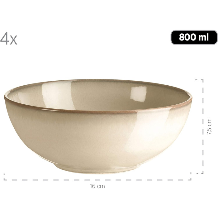 Набір посуду MSER 931545 Ossia для 4 осіб у середземноморському вінтажному стилі, комбінований сервіз із 16 предметів з кераміки (пісочно-сірий / світло-блакитний)