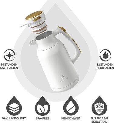 Термос-кавник 2 л, білий/золотистий Ideus