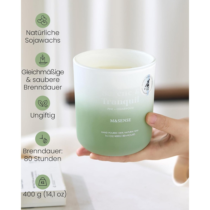 Ароматичні свічки з сосни та кедра в банці 400 г, час горіння 80 годин M&SENSE