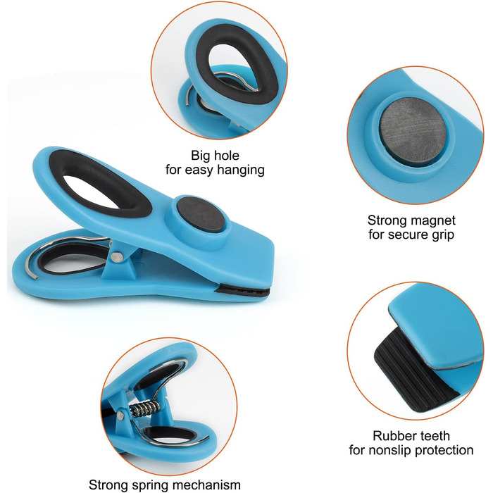 Набір прищіпок-затискачів із магнітом, різнокольорові 12 шт TACGEA