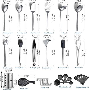 Набір кухонного начиння ReaNea з нержавіючої сталі 40 предметів, набір кухонного начиння з тримачем для столових приборів, набір посуду, кухонний помічник, набір металевих лопаток