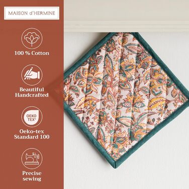 Рукавички для духовки Maison d&39 Hermine, підставки для каструль, 100 бавовна, термостійкі кухонні рукавички, рукавички для духовки (19 см x 33 см) та підставки для каструль (20 см x 20 см) для приготування їжі, Morzine - рукавички для духовки (19 x 33 с