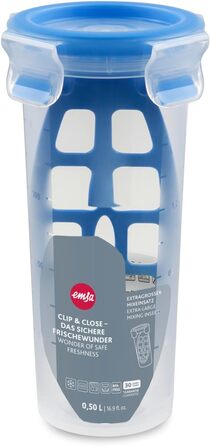 Набір контейнерів для зберігання продуктів EMSA Clip & Close, прямокутні, 5 x 0,8 л, коробки для зберігання, 100 герметичні, придатні для миття в посудомийній машині, морозильної камери та мікрохвильової печі, прозорі, сині, зроблені в Німеччині, N10307 (