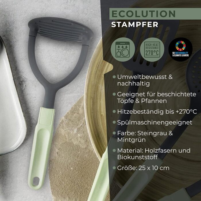 Товкачка для картоплі, сіро-зелена Ecolution Fackelmann