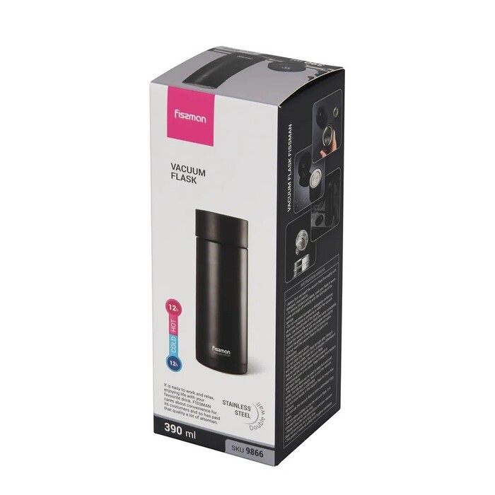 Термос Fissman 390 мл колір чорний нержавіюча сталь (9866)