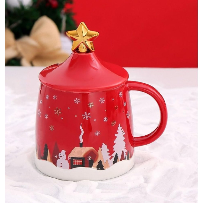 Різдвяний кавовий кухоль 400 мл з кришкою та з паличкою для помішування, червоний SuperglockT