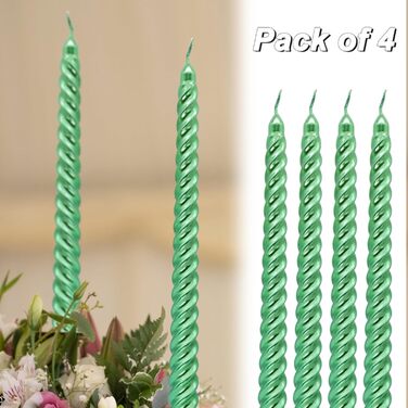 Набір з 4 конічних спіральних свічок 2 х 25,5 см, зелений Alederways