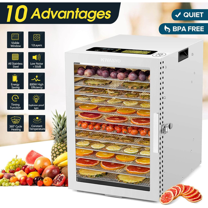 Дегідратор на 12 полиць, 800 Вт Kwasyo