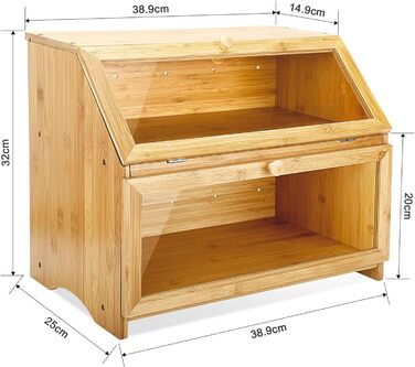 Бамбуковий хлібник Leader Accessories, 2-рівневий контейнер для хліба, безпечний для зберігання хліба, легкий догляд, 39x25x32 см, чорний (39x25x32 см/15,3&39x9,8&39x12,6&39) (Бамбук (39x25x32 см/15,3&39x9,8&39x12,6&39))