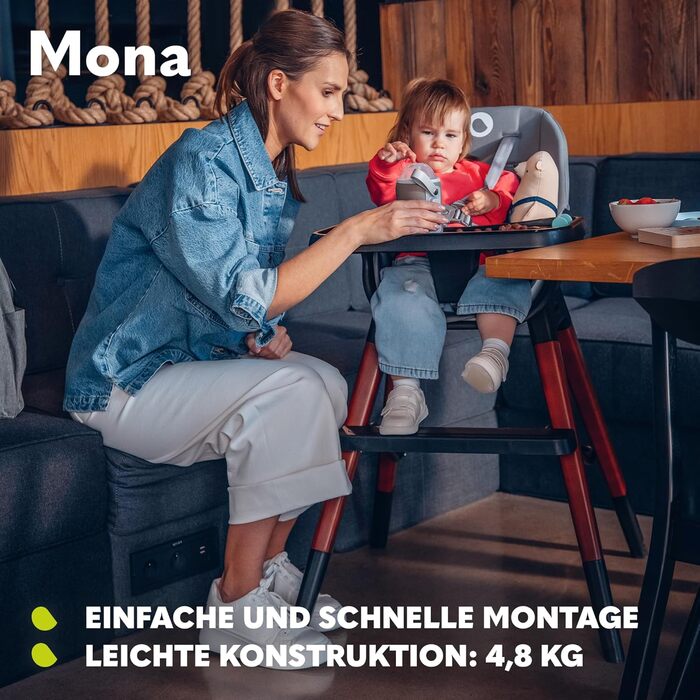 Дитячий стільчик для годування 4-в-1 від 6 місяців сірий Mona Lionelo