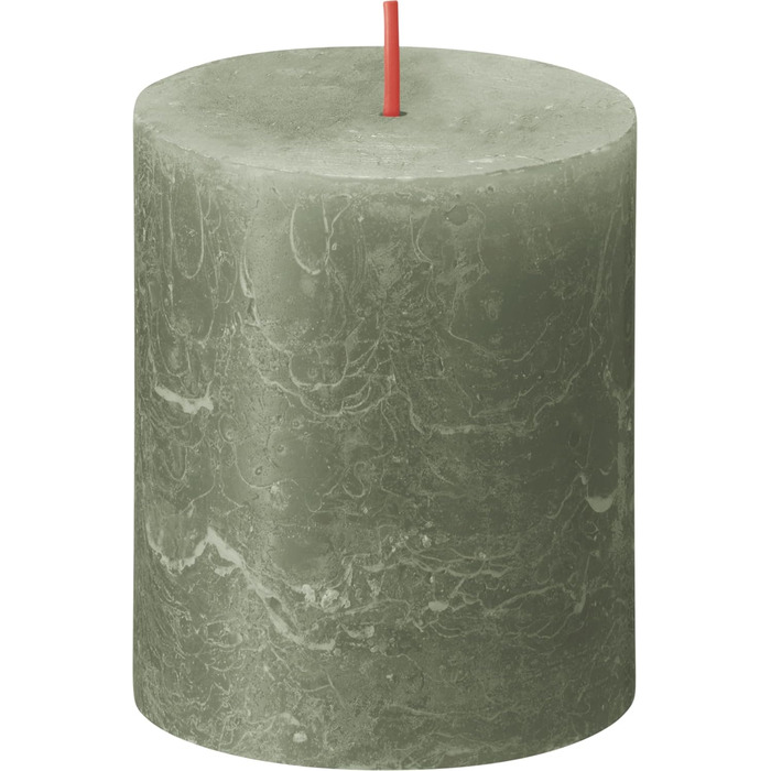 Свічки Bolsius Rustic Pillar - Оливково-зелені - Набір з 4 шт. - Декоративні побутові свічки - Час горіння 60 годин - Без запаху - Натуральний рослинний віск - Без пальмової олії - Оливково-зелені (8 x 7 см, Оливково-зелені)