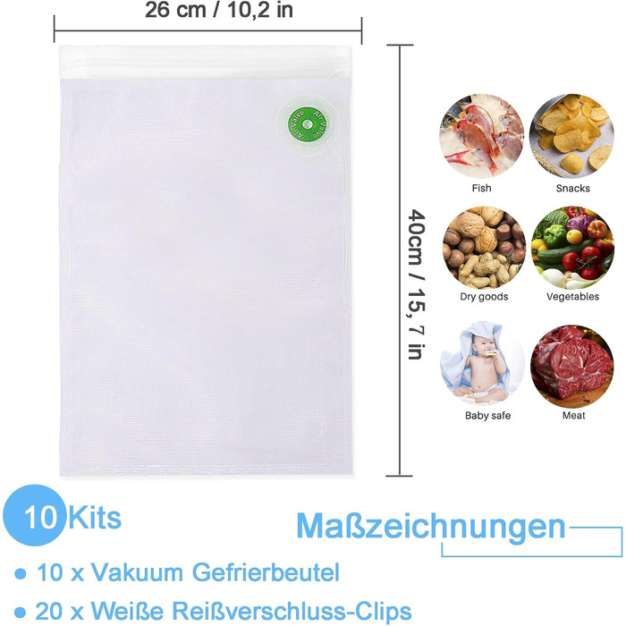 Вакуумні пакети 10 пакетів 26 x 40 см Vinabo