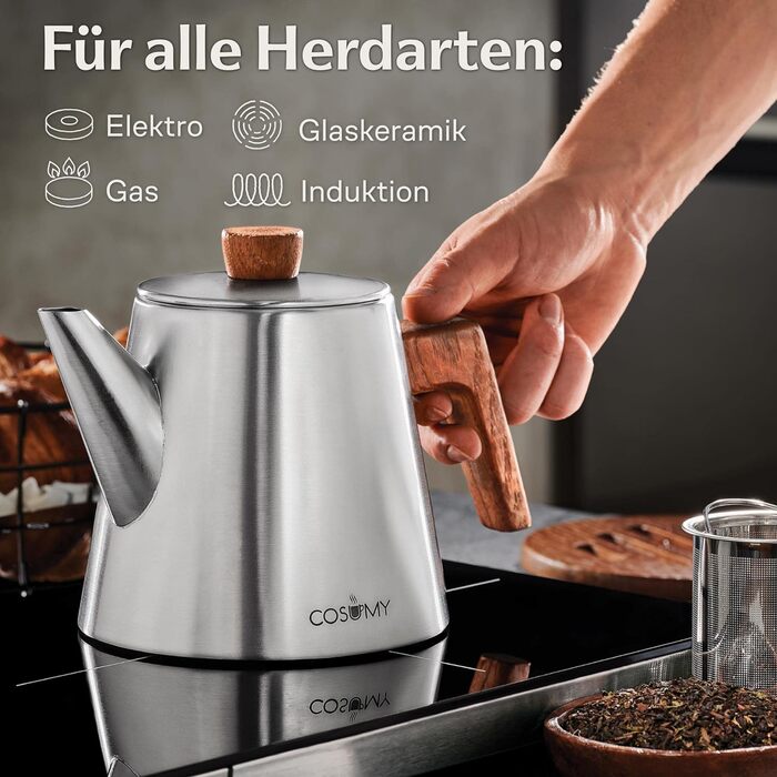 Чайник заварювальний 1,2 л з фільтром для чаю та підставкою Cosumy