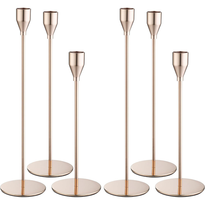 Елементний металевий свічник, 33/28/23 см, тривимірний свічник-конус, елегантний свічник-конус у ретро-стилі для весіль, вечерь при свічках, вечірок, днів народження, домашнього декору (золотистий), 6-