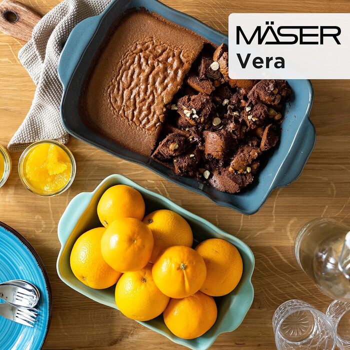 Серія Вера Каструлі з реактивною глазур'ю в наборі з 2 шт. , стійка до подряпин і порізів, прямокутна, керамічна (зелена), 931846