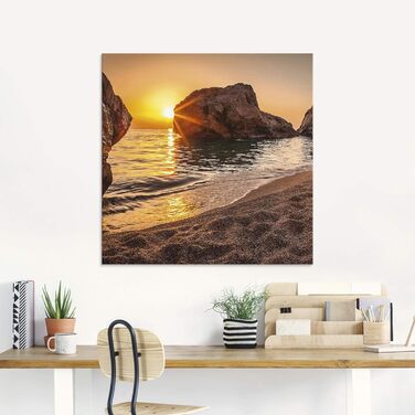 Настінний декор ARTland скляні картини настінна картина скляна картина цільна 40x40 см квадрат пляж море сонце Кариби природа пейзаж узбережжя схід сонця морський S7LE (захід сонця, затока, 100Д x 50Ш см)