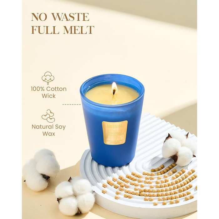 Ароматична свічка M&SENSE надзвичайно велика, час горіння 150 годин, натуральна ароматерапевтична свічка з 3 гнітами, сильний аромат, тривале горіння, подарункова свічка та прикраса для дому, подарунки для жінок (400 г, мирний пачулі)