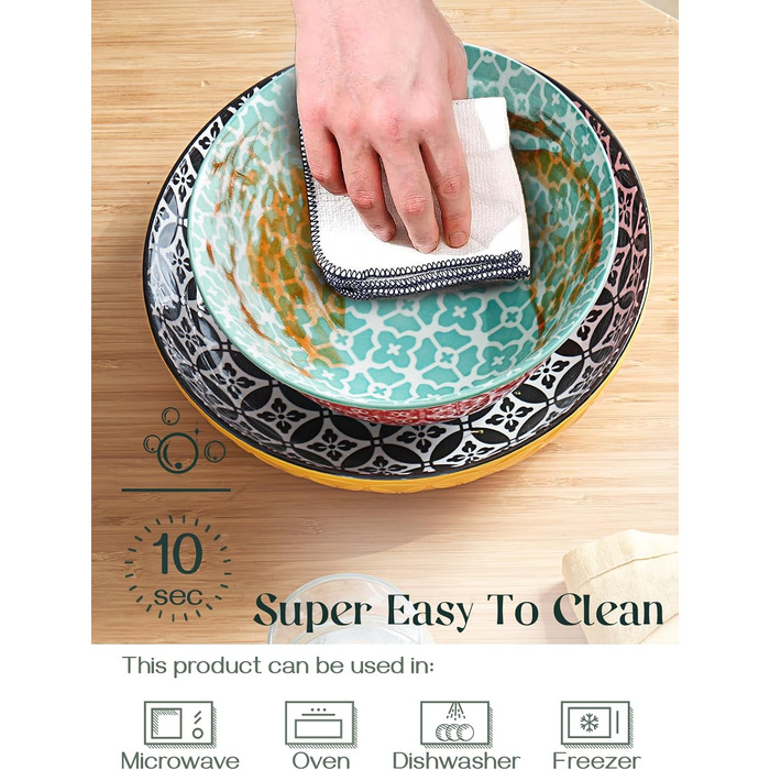 Набори керамічного посуду DOWAN, Набір посуду на 4 особи, Набори декоративних тарілок і мисок, Порцелянові салатні тарілки, Чашки та Супові миски для кухні, Набір подарункового посуду на новосілля (набір посуду з 12 предметів, 12 предметів)