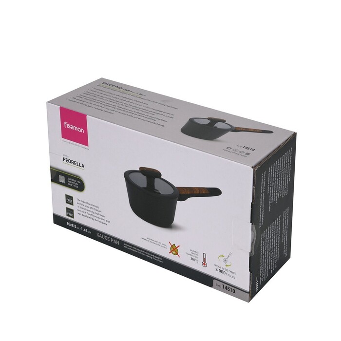 Ковш Fissman FEORELLA 16x8,5 см 1,45 л со стеклянной крышкой алюминий с антипригарным покрытием (14510)