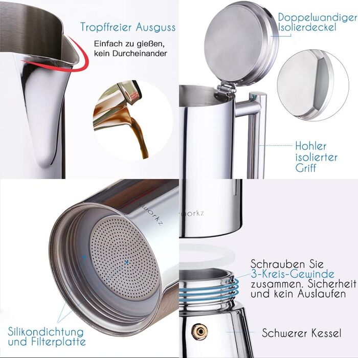 Кавоварка для плити на 6 чашок, 300 мл еспресо, срібляста Diego Easyworkz