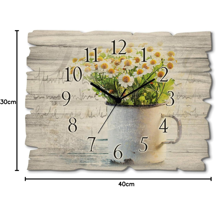 Настінний декор настінний годинник без цокання з дерева радіогодинник безшумний прямокутний 40x30 см їжа бакалія спеції трави лимон чилі вінтажний сільський U1RK трави (ромашка, кварцовий годинник)