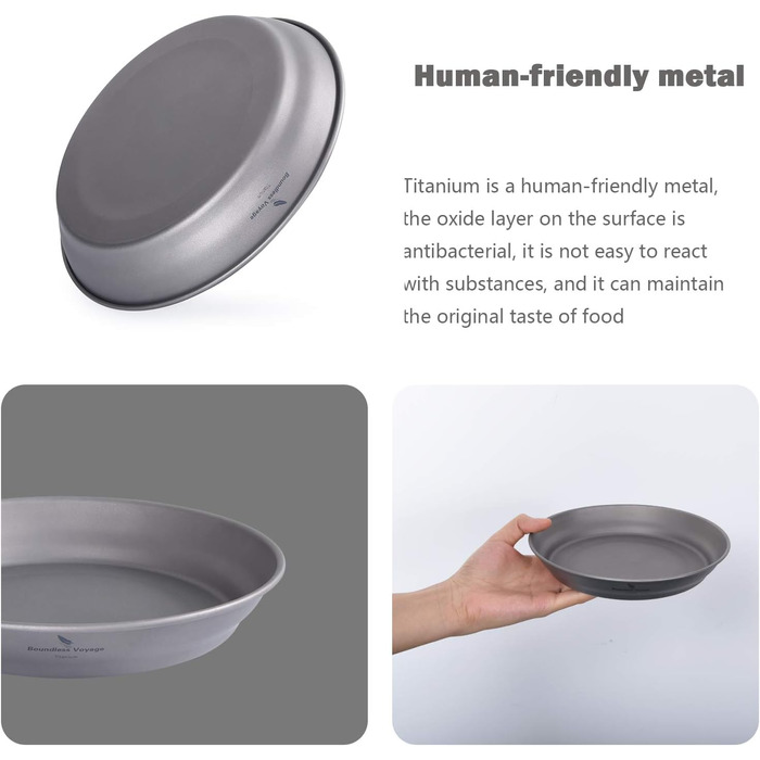 Безграничное путешествие Титановая пластина Тарелка Наружная посуда для кемпинга Уличная чаша Титановая посуда и приборы Измерительный набор для кемпингового рюкзака (Ti15166B-J)