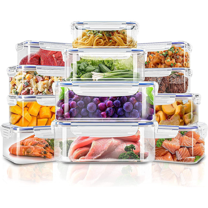 Банки для зберігання з кришками (9 контейнерів, 9 кришок) Контейнери для зберігання продуктів для кухні, кухонний органайзер без бісфенолу А (24 упаковки, синій), 18