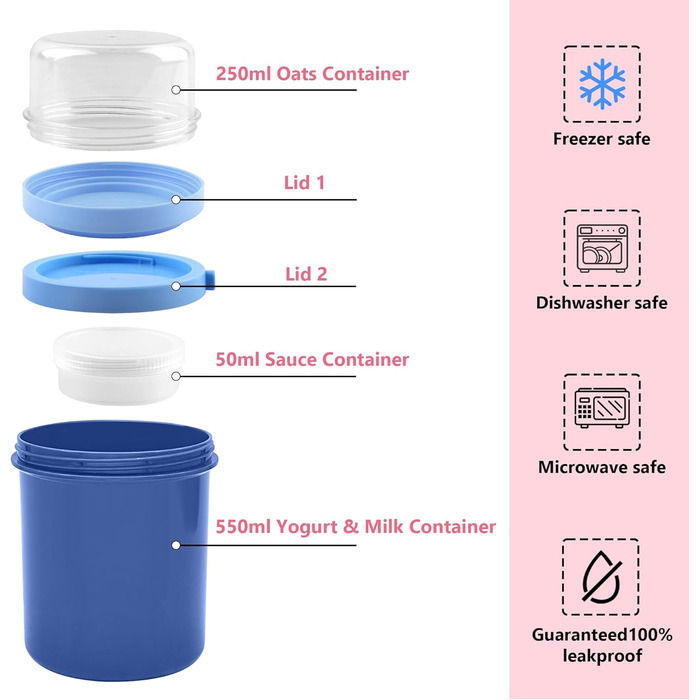 Стаканчик для пластівців 800 мл із ложкою, синій Acasimo