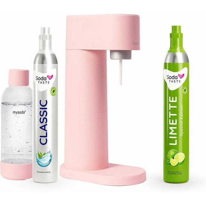 Набір для газування води, 4 предмети, класик + лайм, рожевий Mysoda Woody SodaTASTE