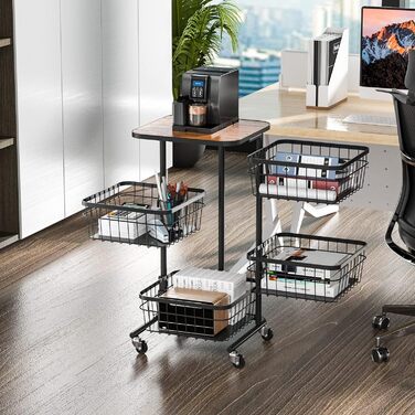 Кухонная тележка APEXCHASER, вращающаяся тележка, 4-уровневая многослойная кухонная полка с колесиками, контейнер для хранения, поворотная корзина для фруктов для кухни, гостиной, офиса, черный