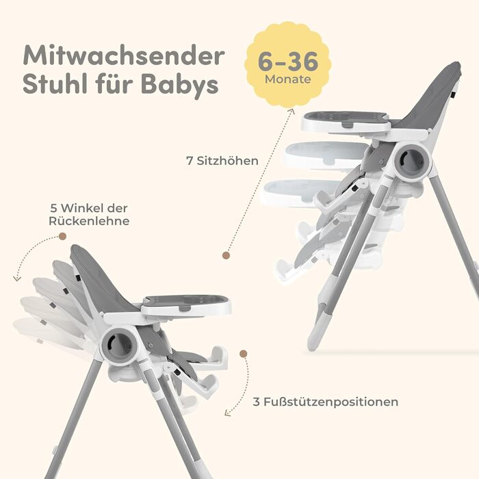 Дитячий стільчик для годування від 6 місяців темно-сірий Sweety Fox